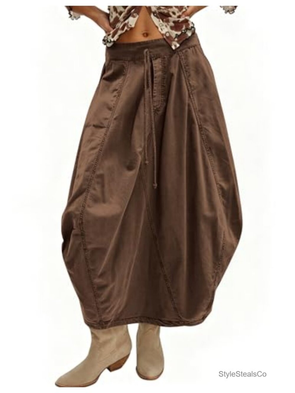 Cargo Maxi Skirt with Pockets Cotton Parachute Bubble Skirt